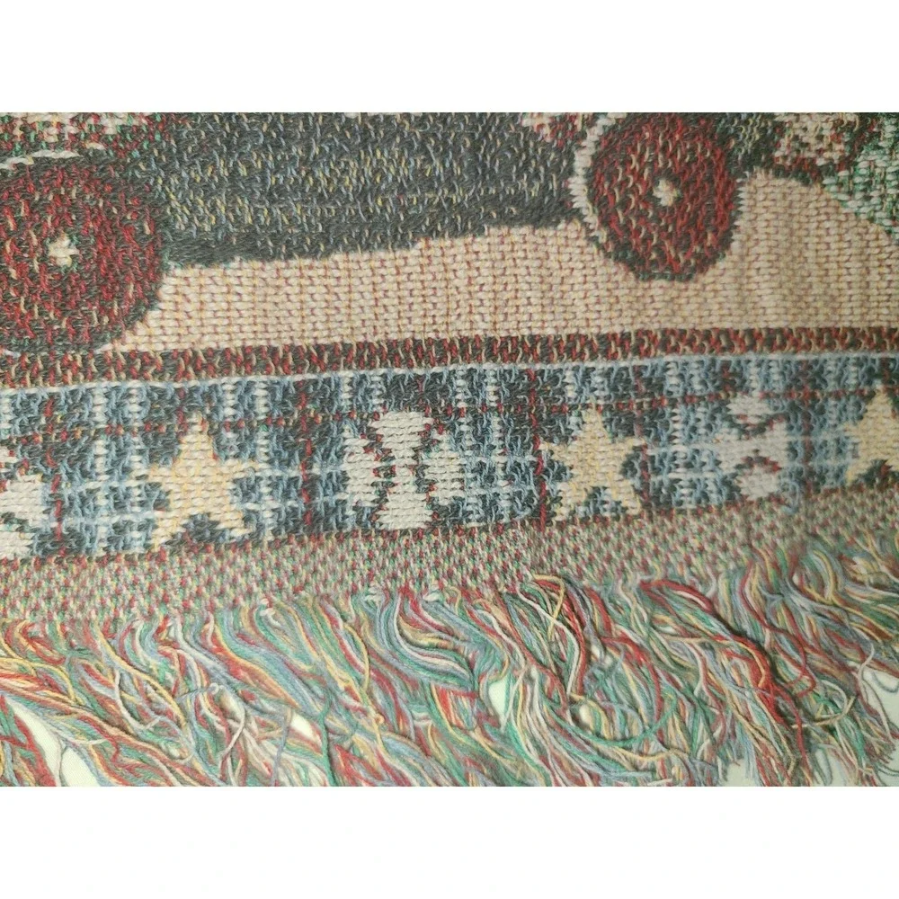 Nita Showers Teddy Bear Baseball Woven Tapestry Throw Blanket Fringed 39x33